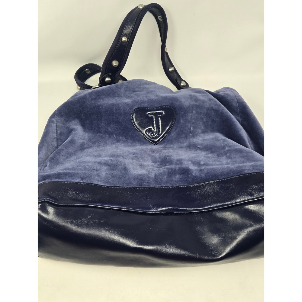 Juicy Couture Blue Velour Hobo Bag Gothic Logo Chain Detail Y2K Vintage - Picture 3 of 14